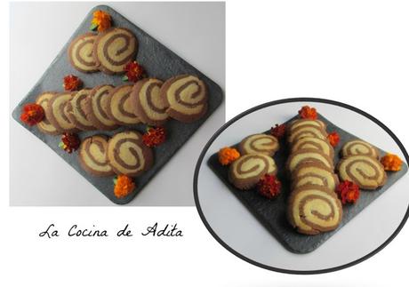 Galletas en forma de espiral, de chocolate y vainilla