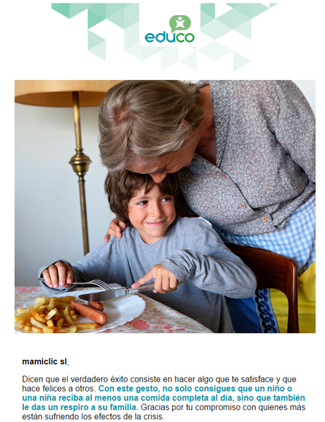 Con vuestra ayuda hemos pagado el comedor de un niño ayuda mamiclic 2