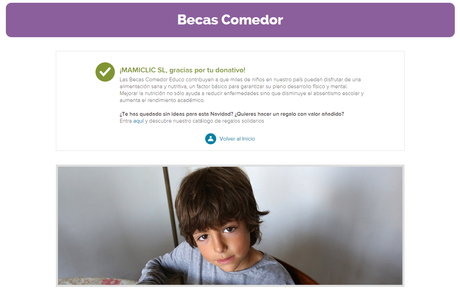 Con vuestra ayuda hemos pagado el comedor de un niño ayuda mamiclic