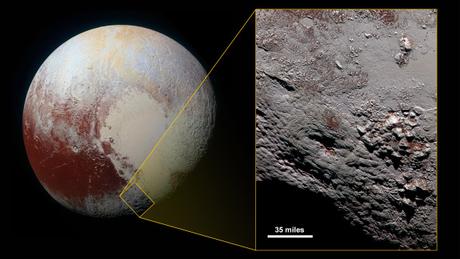 Wright Mons en color. Un candidato a criovolcán en Plutón.