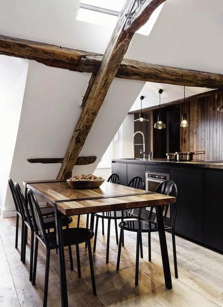 vigas en el techo estilo rústico moderno estilo nórdico escandinavo decoración espacios pequeños decoracion diseño interiores decoración áticos cocinas negras nordicas blog decoración nórdica 