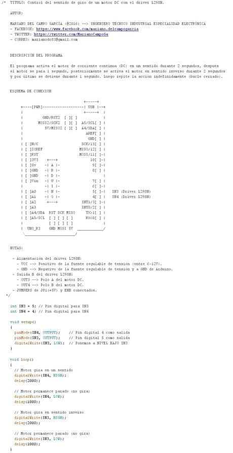 Control del sentido de giro de un motor DC con el driver L298N