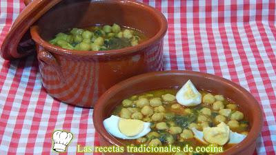 Receta de garbanzos con bacalao y espinacas