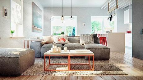 Casa familiar con buhardilla: el salón