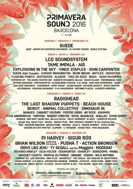 El cartel del Primavera Sound 2016. Radiohead, Suede o Tame Impala, como cabezas de cartel