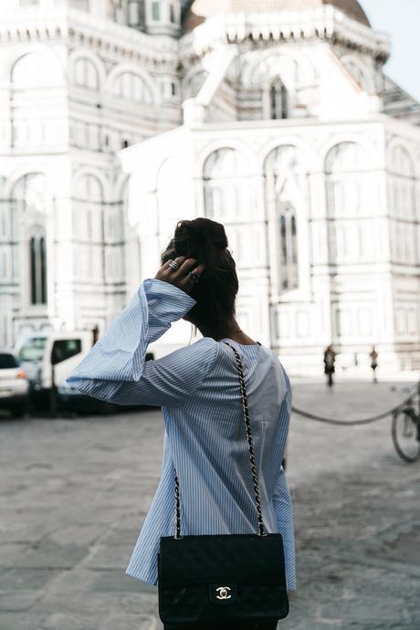 Florence-Collage_On_The_Road-Black_Jeans-Chanel_Slingback_Shoes-Blue_Shirt-Uterque-Topknot-Outfit-63