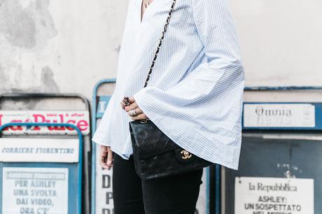 Florence-Collage_On_The_Road-Black_Jeans-Chanel_Slingback_Shoes-Blue_Shirt-Uterque-Topknot-Outfit-99