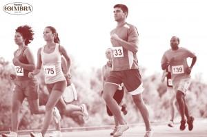 A group of runners in a cross country race.