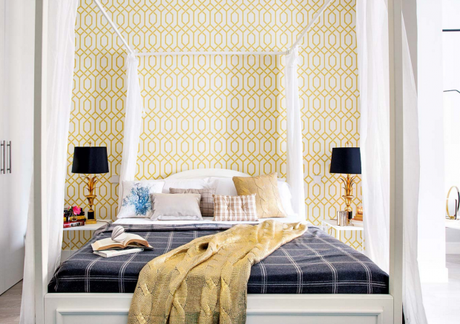 Decorados a todo color. Vitalidad en el centro de Madrid yellow elegant wallpaper