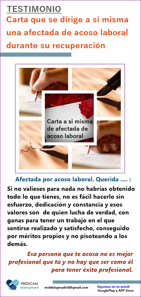 MobbingMadrid Carta que se dirige a si misma una afectada de acoso laboral durante su recuperación