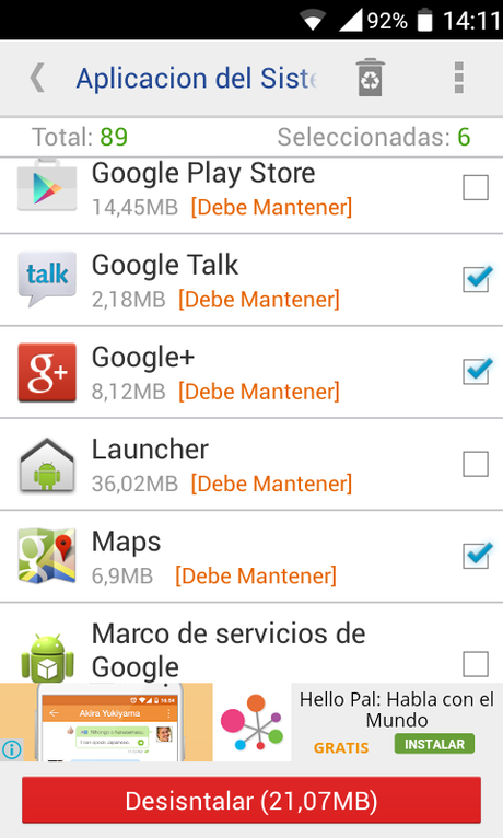 Como eliminar o inhabilitar aplicaciones preinstaladas en Android