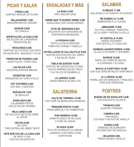 carta restaurante la xalada