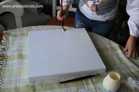 LIENZO CON FLORES DE PASTA Y SILICONA...UN RECUERDO DE CINCUENTA AÑOS!!!