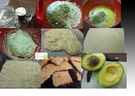 Crackers con dip de aguacate, hierbabuena y limón