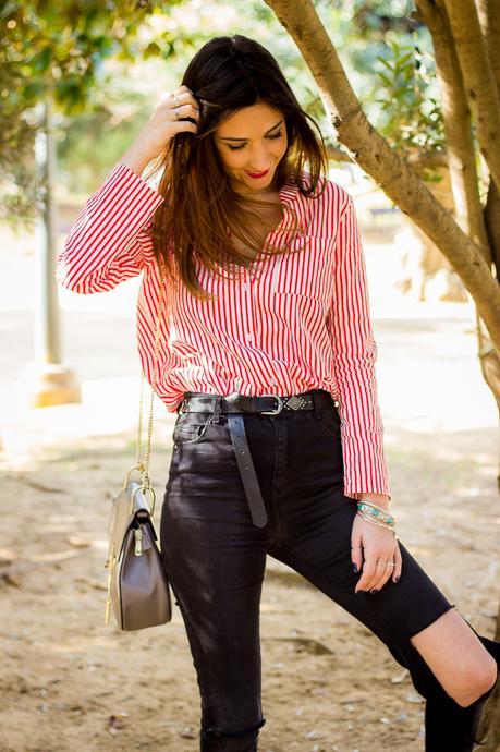 Red Stripes hight waist jeans