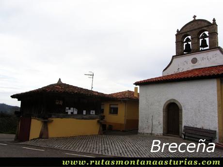 Ruta de los Molinos del Rio Profundo: Iglesia y hórreo en Breceña