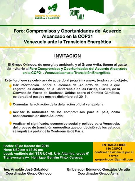 Foro: Compromisos y oportunidades del Acuerdo alcanzado en la COP21