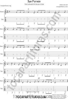 Tubepartitura Uno de Enero Tablatura del punteo de guitarra San Fermín