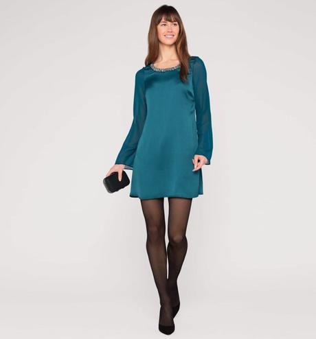 Vestido petróleo manga larga