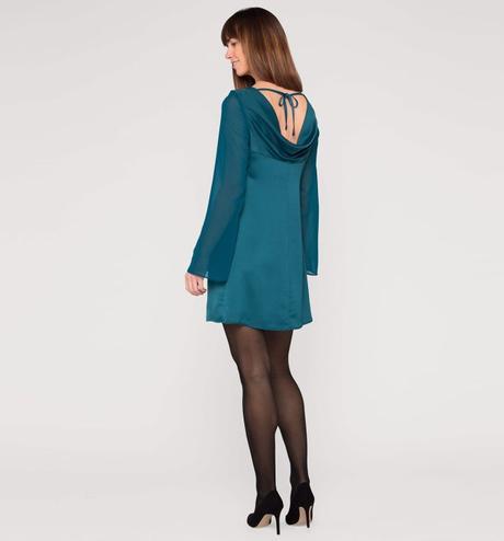 Vestido petróleo manga larga espalda