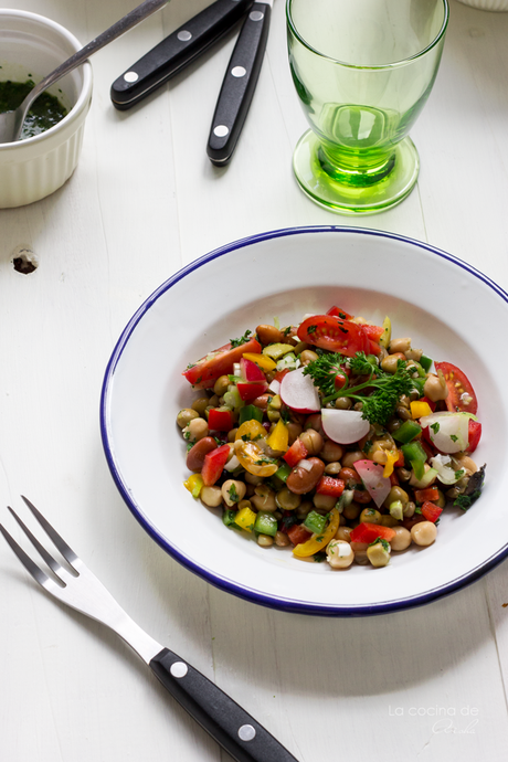 Ensalada de legumbres con emulsión del jugo de la cocción de Joan Roca (Cooking the Chef)