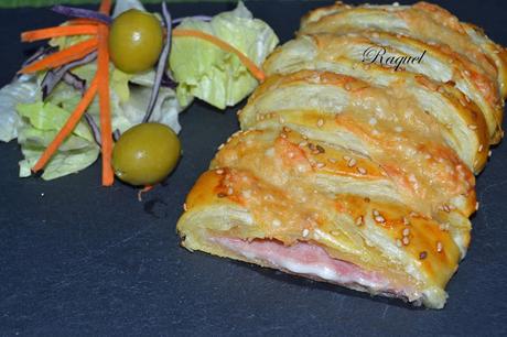 Trenza de Hojaldre Rellena de Jamón y Queso