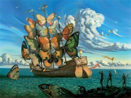 Surrealismo con mariposas en las de obras del pintor Vladimir Kush
