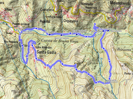 Mapa de la Ruta Molinos de Bimenes
