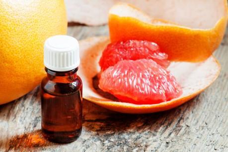 Grapefruit essential oil in a small bottle