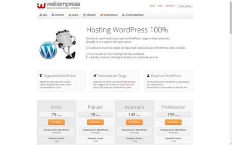 Hosting fácil WordPress Webempresa