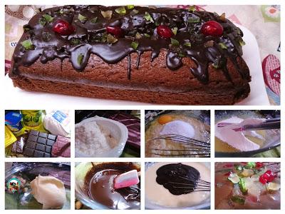 Bizcocho de chocolate y fruta escarchada