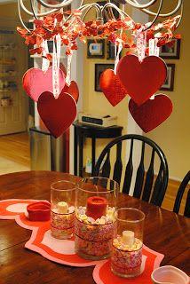 Valentine's Day runner and hanging hearts: 