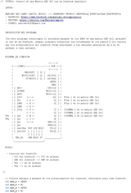 Control de una Matriz LED 3X3 con un Joystick Analógico