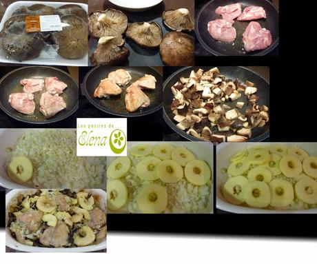 Pollo asado con manzana y setas