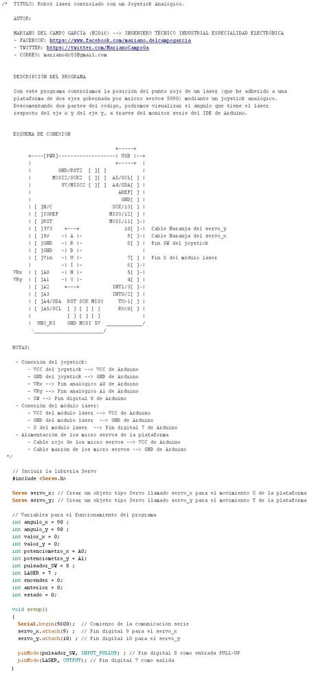 Robot láser controlado con un Joystick Analógico
