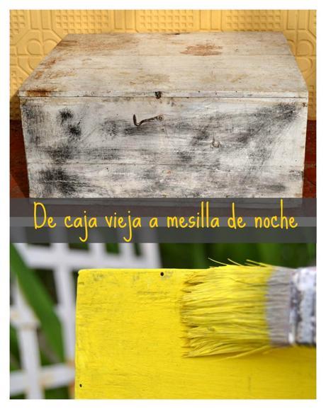 Diy y transformacion de una vieja caja de madera en una bonita mesilla estanteria de noche en color amarillo, para desafio color