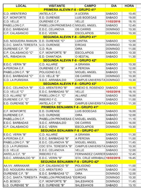 Horarios fútbol ourensano, 13 y 14 de Febrero