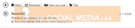 Planificación de una nota de recordatorio en un contacto de Linkedin
