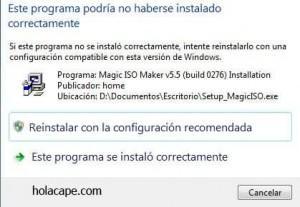 Como desactivar mensaje de Windows 7  “Este programa podria no haberse instalado correctamente”