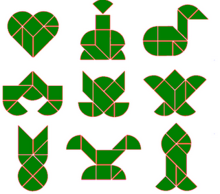 El tangram ovalado y el tangram del corazón.