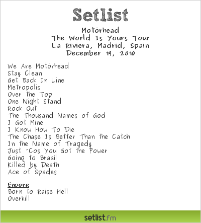 Motörhead Setlist La Riviera, Madrid, Spain 2010, The World Is Yours Tour 
