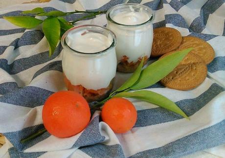 Vasito de yogur griego, mandarina y galleta