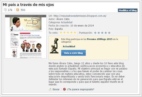 ¡Vamos allá! Vótame para ganar los Premios 20 blogs