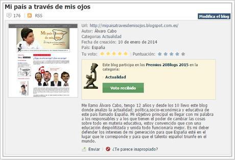 ¡Vamos allá! Vótame para ganar los Premios 20 blogs