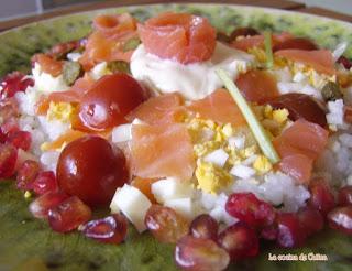 Ensalada de arroz y salmón ahumado