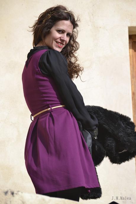 HAIR COAT & PURPLE DRESS