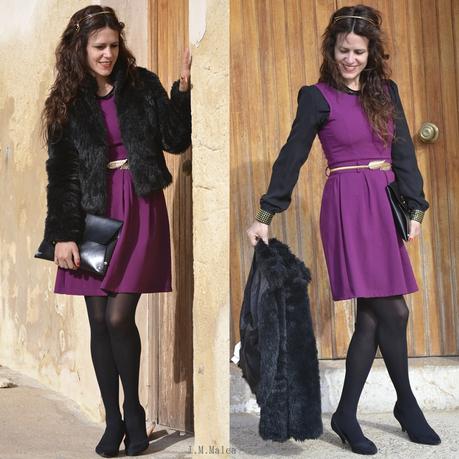 HAIR COAT & PURPLE DRESS