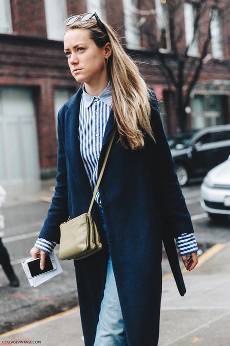 NYFW-New_York_Fashion_Week-Fall_Winter-17-Street_Style-Blue_Coat-Striped_Shirt-Celine_Trio-Bag-Rodarte-