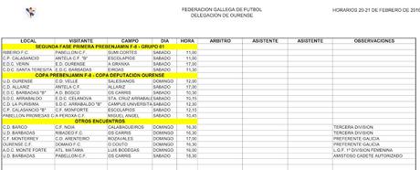 Horarios del fútbol ourensano, 20 y 21 de Febrero 2016