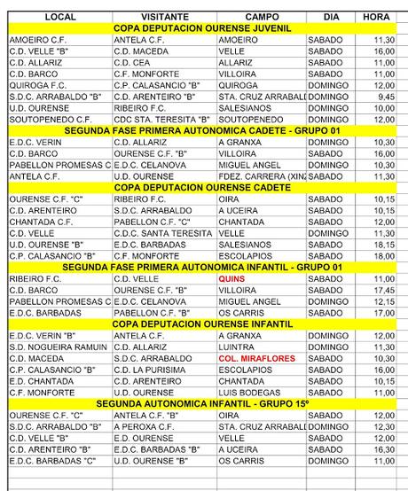 Horarios del fútbol ourensano, 20 y 21 de Febrero 2016